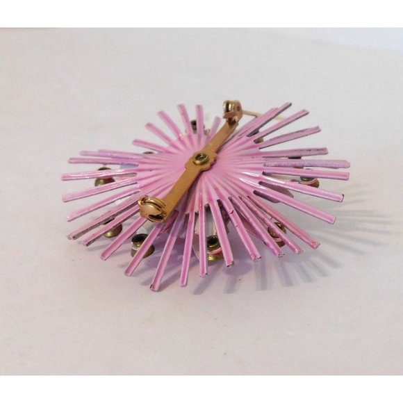 Vintage Starburst Pin Pink Purple Flower Crystals Statement Brooch Metal 2.5 In - Picture 6 of 7